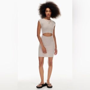 Aritzia Wilfred Free Cut-Out Knit Mini Dress in Heather Oatmeal